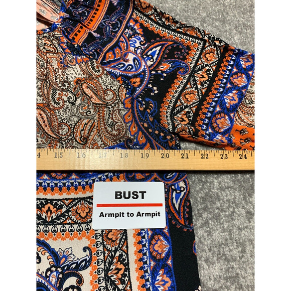 Karen Kane Blouse Top Women Size M Multicolor Paisley Button Front USA Made - Picture 11 of 13